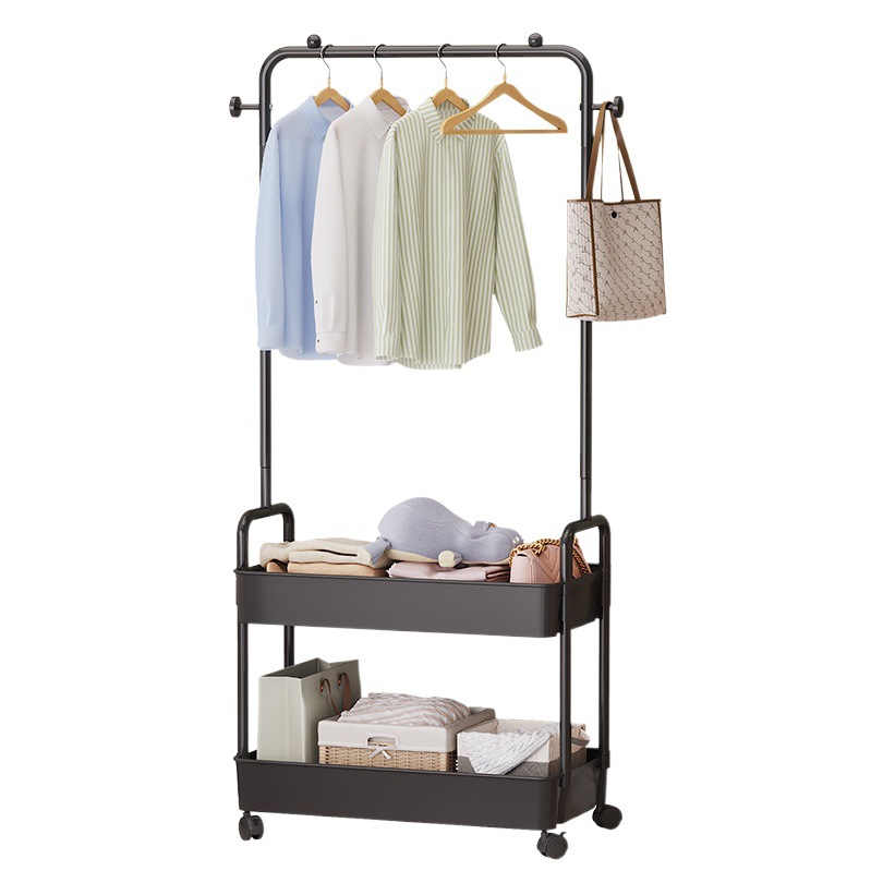 Simple coat rack clothes hanger floor with wheels mobile rack multi-functional modern simple household bedroom storage rack