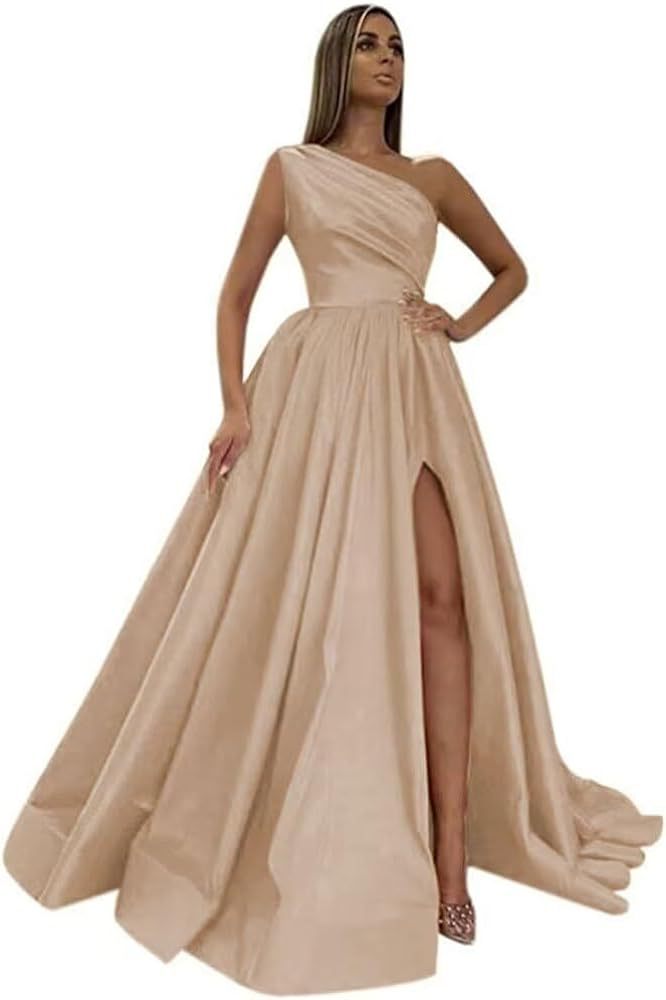 Comercio exterior europeo y americano Amazon AliExpress wish señoras nuevo vestido de noche de un solo hombro vestido de noche de satén dividido sexy