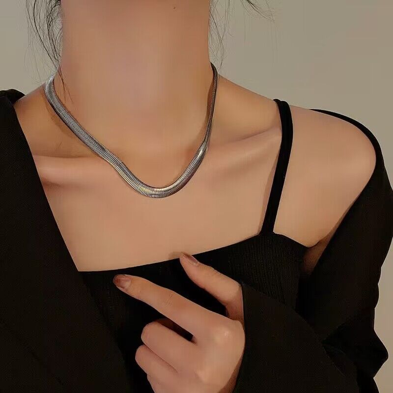 Vintage slangenketting collier voor dames van titaniumstaal_voghion.com
