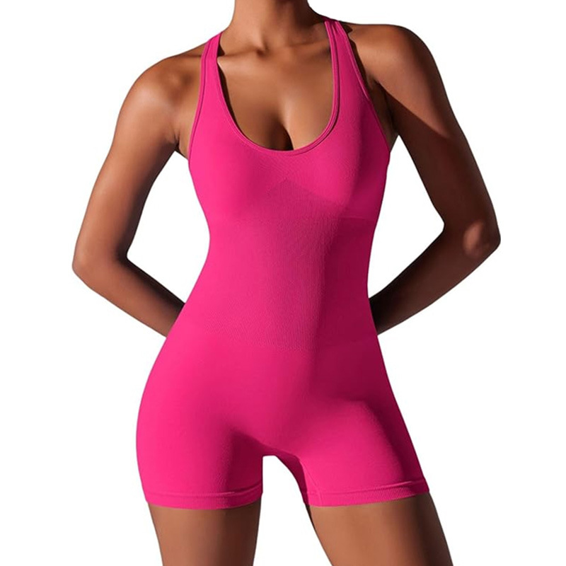 Nueva ropa de yoga europea y americana, mono de una pieza de color sólido ajustado, hermosa espalda aérea, mono de yoga transpirable sin costuras