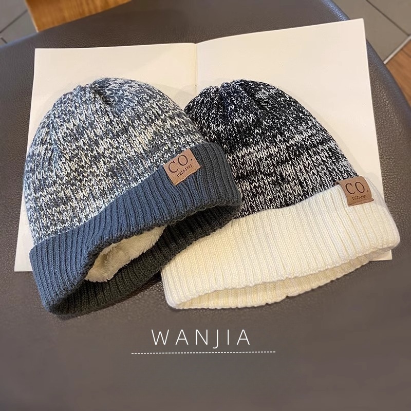 Cold Men, Autumn And Winter Korean Trendy Warm Knitted Hat, Japanese Style Versatile Fleece-Lined Ear Protection Wool_voghion.com