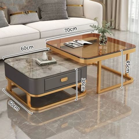 Mesa de té de lujo ligera sala de estar doméstica moderna y pequeña casa red cuadrada de vidrio rojo tablero de TV combinado mesa de té