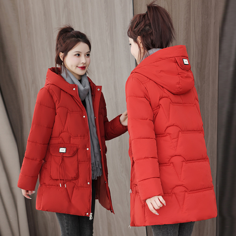 2025 nueva chaqueta china de algodón encapuchada de invierno de algodón sólido chaqueta de algodón gruesa y larga chaqueta de mujer image 4