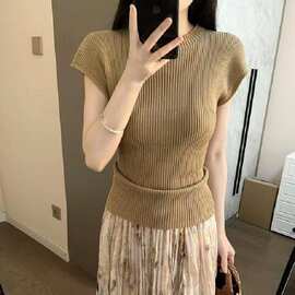 韩系温柔风针织短袖上衣女初夏2026春新款高级感简约气质百搭T恤