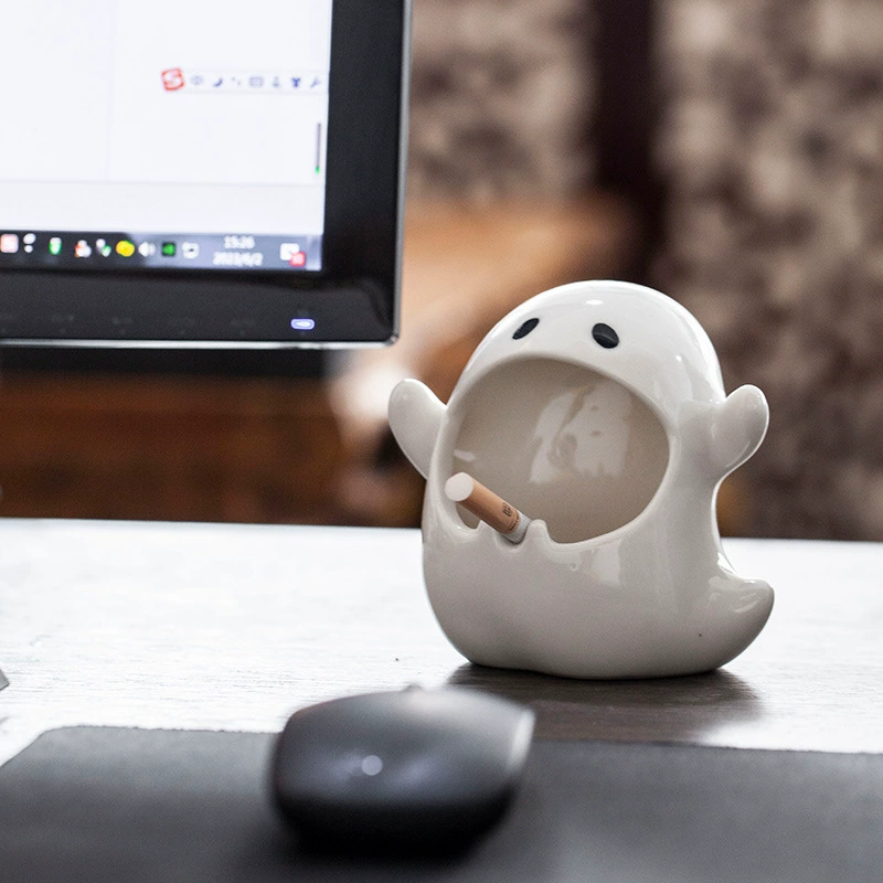 Высококачественная керамическая пепельница с изображением призрака, гостиная, компьютерный стол, украшение для рабочего стола, креативная пепельница с защитой от мух