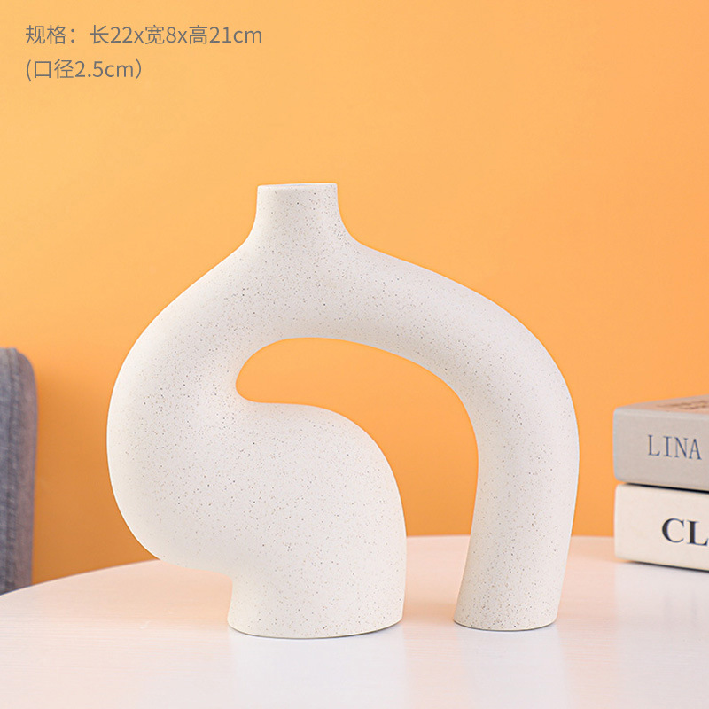 Amazon Hot Sale White Ceramic Vase Modern Simple Dining Table Living Room Ornaments Home Decorative Flower Arranging