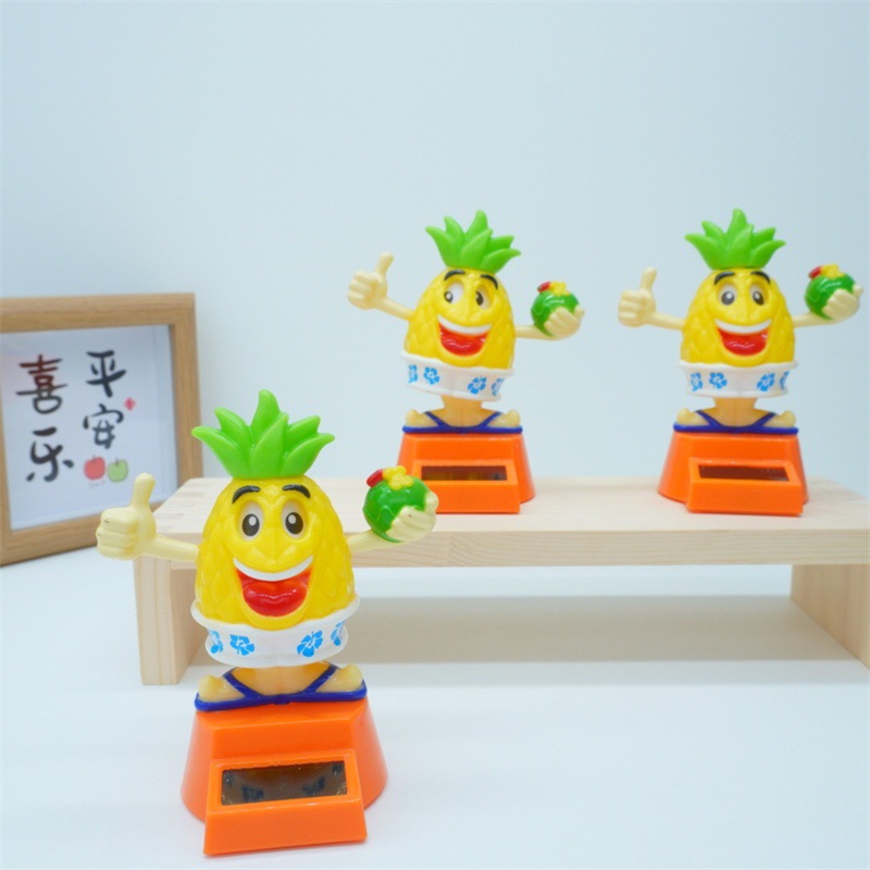 太阳能摆件菠萝头摇头公仔卡通礼物儿童跨境内饰创意内饰汽车用品详情2