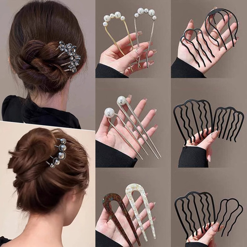 Pearl U-shaped Hairpin for Women, 2025 Style: Elegant Four-Toothed Comb for Perfectly Held-Up Buns, Ideal Headwear Accessory