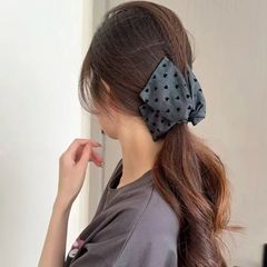 Qimin フレンチ水玉模様のリボンヘアロープ女性のサテンヘアゴムヘッドロープボールヘアバンド新しい帽子