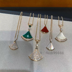 V Gold High Edition Small Skirt Necklace Women's Plated 18k Rose Gold White Fritillaria Red Chalcedony Full Diamond Advanced Fan-shaped Clavicle Chain