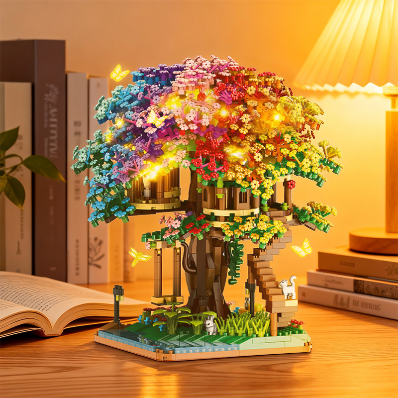 Casa de Árbol de Sakura 609, Bloques de Construcción de Micro Diamantes de Partículas Pequeñas, Juguete Educativo de Ensamblaje de Flores, Regalo para Niñas, Venta al por Mayor Transfronteriza