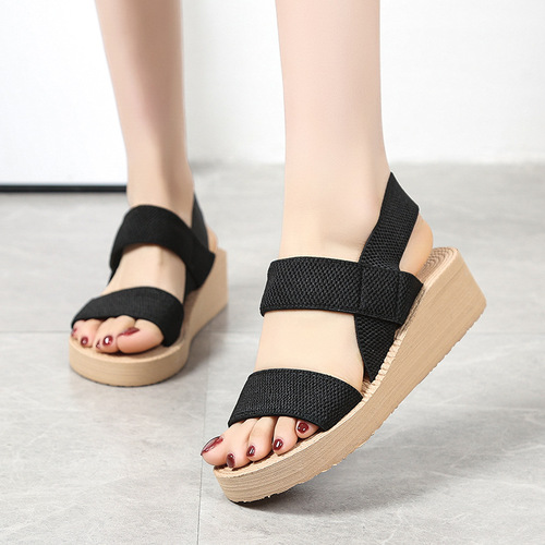 Summer Artificial Grass Braided Slope-Insole Cool Slipper for Women, Fashionable Casual Thick Sole Beach Roman Shoes
