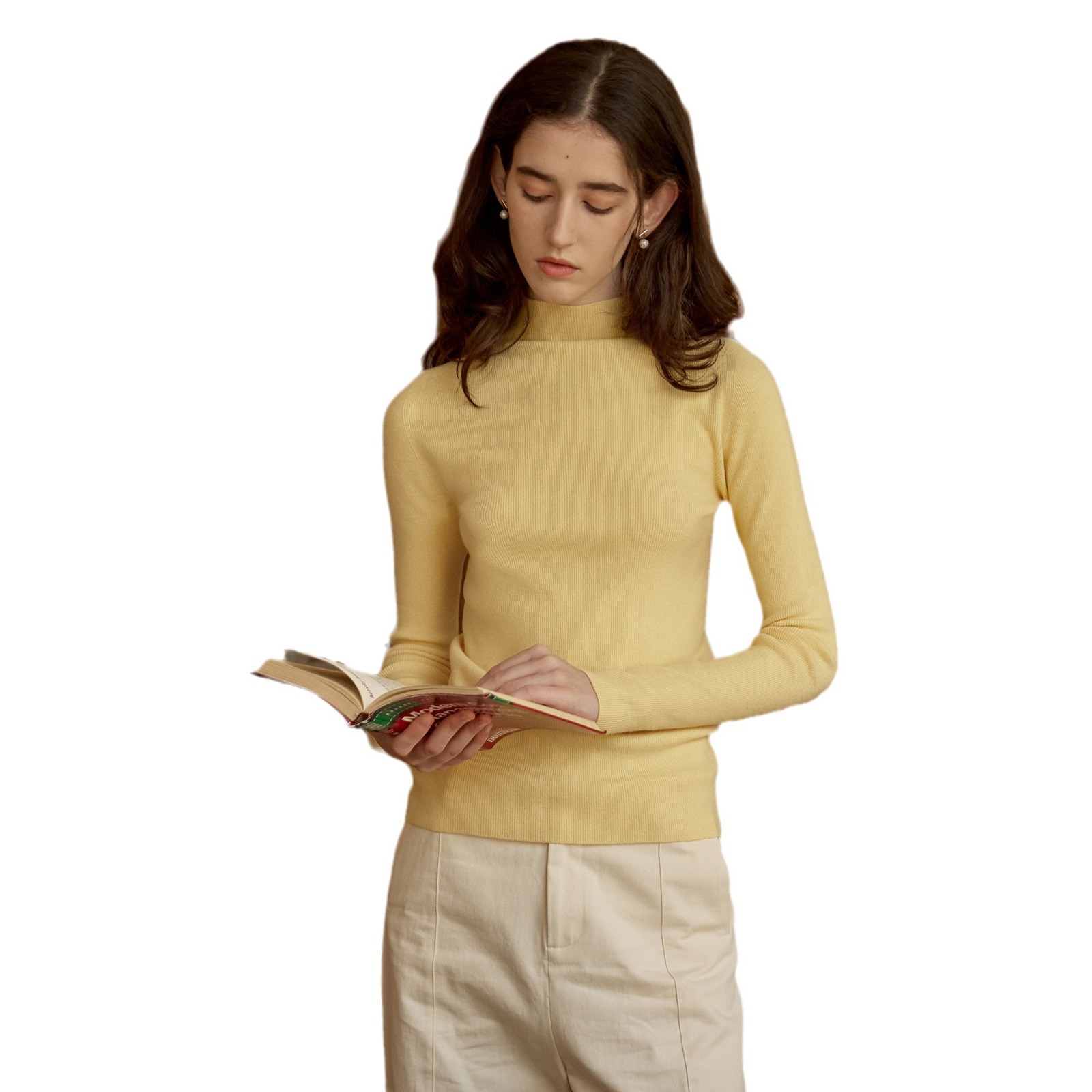 Keep warm solid color base body-friendly fitted elegant long-sleeve