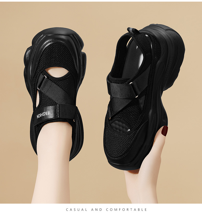 Giày sneaker chunky đế dày thoáng khí mùa hè, dây Velcro tiện lợi — 2006 màu đen, 2006 màu bạc chi tiết 6