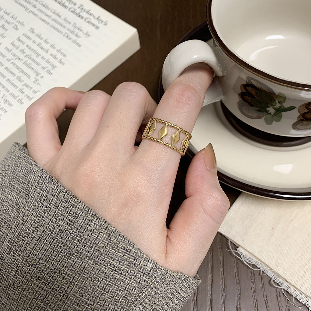4g Weight Real Gold Plated Plating Material Open Rings Classification Adjustable Ring Size 1 Piece Quantity Daily Occasion 304 Stainless Steel Material Geometric Pattern Women's Gender Ethnic Style, Simple Style Style Waterproof Non Tarnish, Hollow Out Craft Real Gold Plated Geometric 304 Stainless Steel Ethnic Style Simple Style Waterproof Non Tarnish Open Rings 15