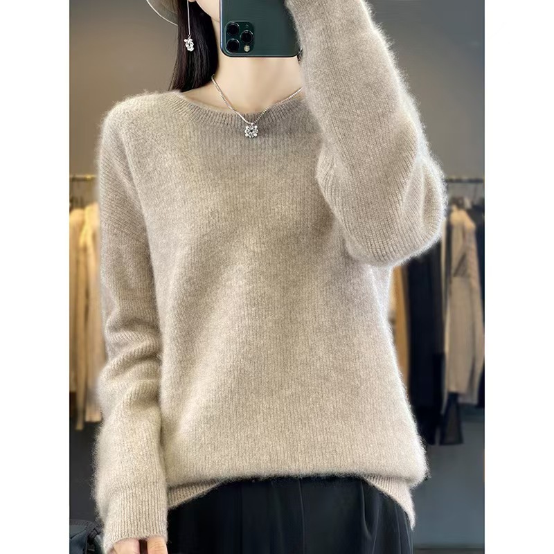 纯色圆领羊毛衫女百搭套头毛衣秋冬季新款宽松羊毛宽松显瘦打底衫|undefined