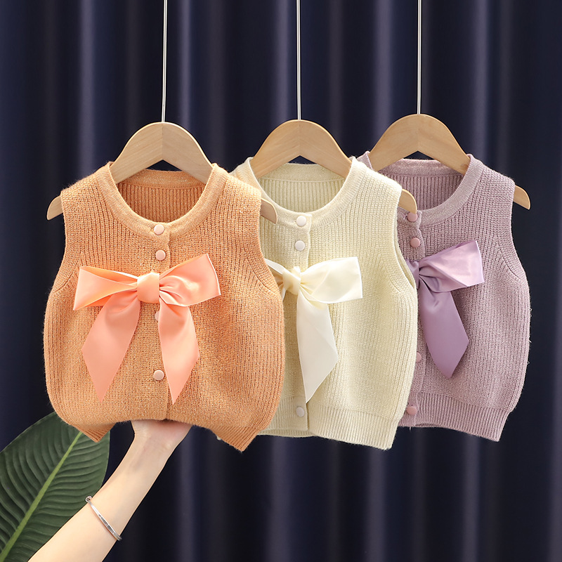 JINYONG/Jin Yong Xiong [entrega de una pieza] Chaleco de las Niñas Ropa de otoño Chaleco de suéter de bebé de punto para niños