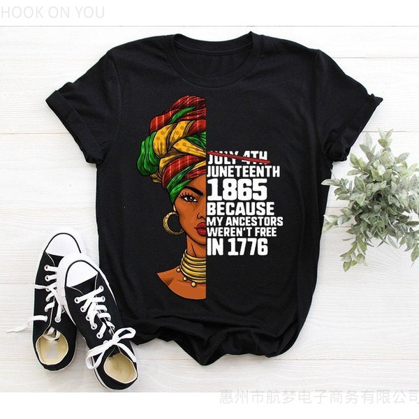 Short Sleeve 2024 foreign trade cotton T-shirt wish European and American Juneteenth Day printed short sleeve tT-shirt