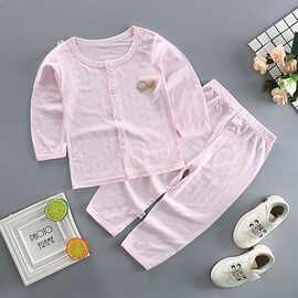 婴儿衣服夏装薄款男女宝宝睡衣套装夏季纤维新生儿童睡衣空调服棉