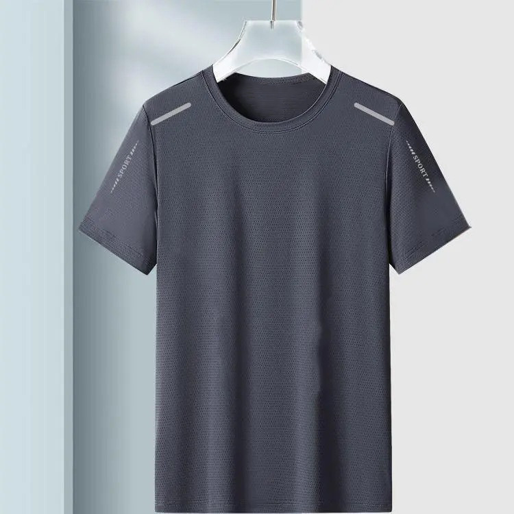 Verano nuevo estilo de moda de hielo camiseta de mangas cortas hombre deporte de mangas cortas malla transpirable tendencia versátil ropa superior