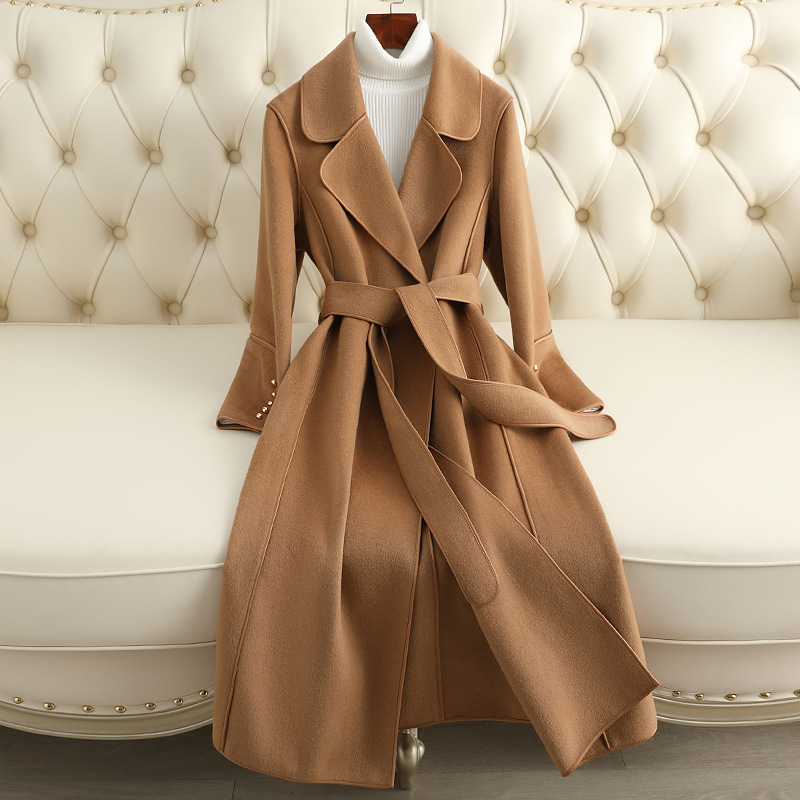 『 Benefits』Double-Sided Wool Outwear Women's Long Over-The-Knee Slim Fit Autumn and Winter New High-End Woolen Outwear