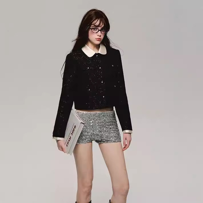 OAKMOO/ "Fragments of Stars" Galaxy Silver Sequin Shorts Women's Spring Sexy Pure Hot Pants Casual Pants