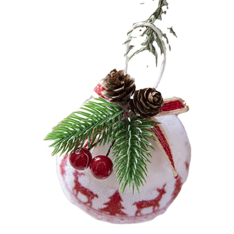 Transfronteriza nueva BOLA DE Navidad a cuadros bolsa de lino bola de espuma 3 paquete decoraciones para árboles de Navidad aguja de pino colgante de cono de pino