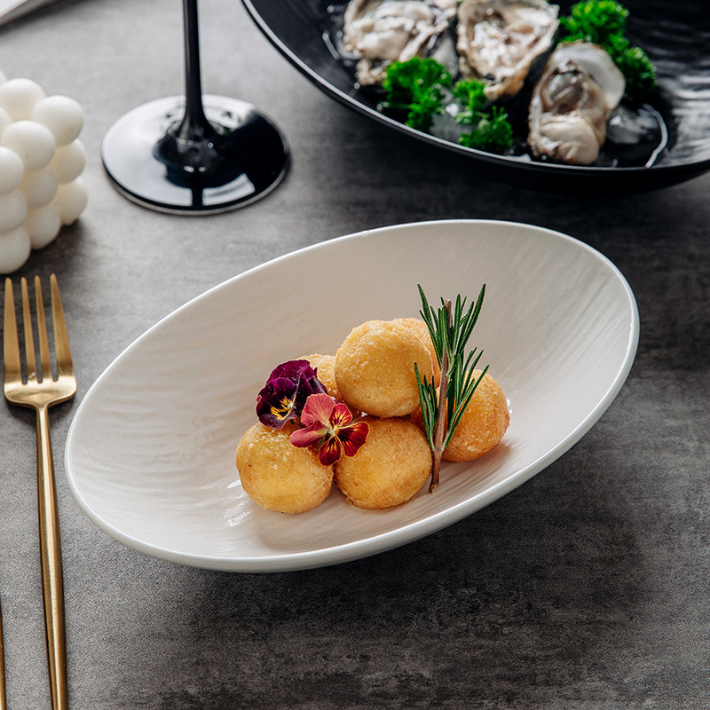 日式石紋餐具陶瓷裝蒸魚盤家用菜盤子餐廳西餐盤大號湯盤沙拉深盤
