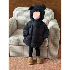 宝宝羽绒棉服2025冬季新款轻薄保暖外套男童女童熊耳朵中长款棉衣