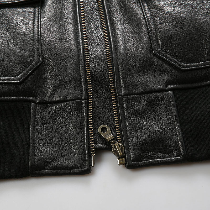 Men’s Genuine Goatskin G1 Bomber Jacket – Detachable Wool Collar, Vintage Flight Style (S-2XL)_voghion.com