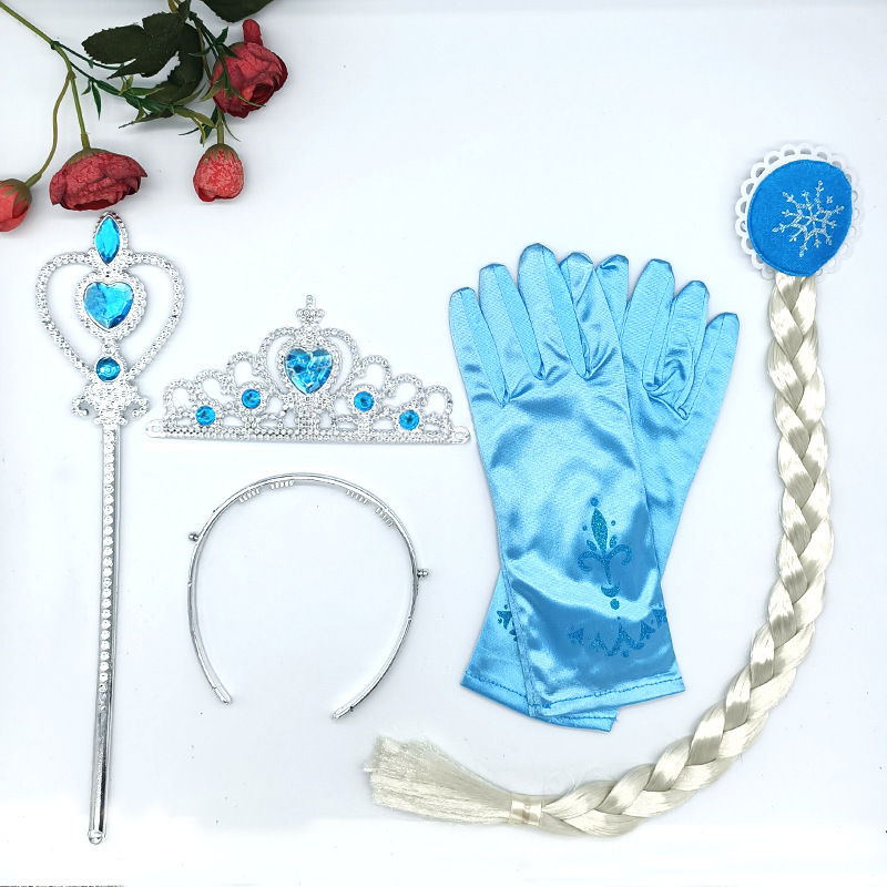 Niños Elsa varita mágica corona peluca trenzada juego de rol set de 4 piezas autorizado por Disney franquicia transfronteriza