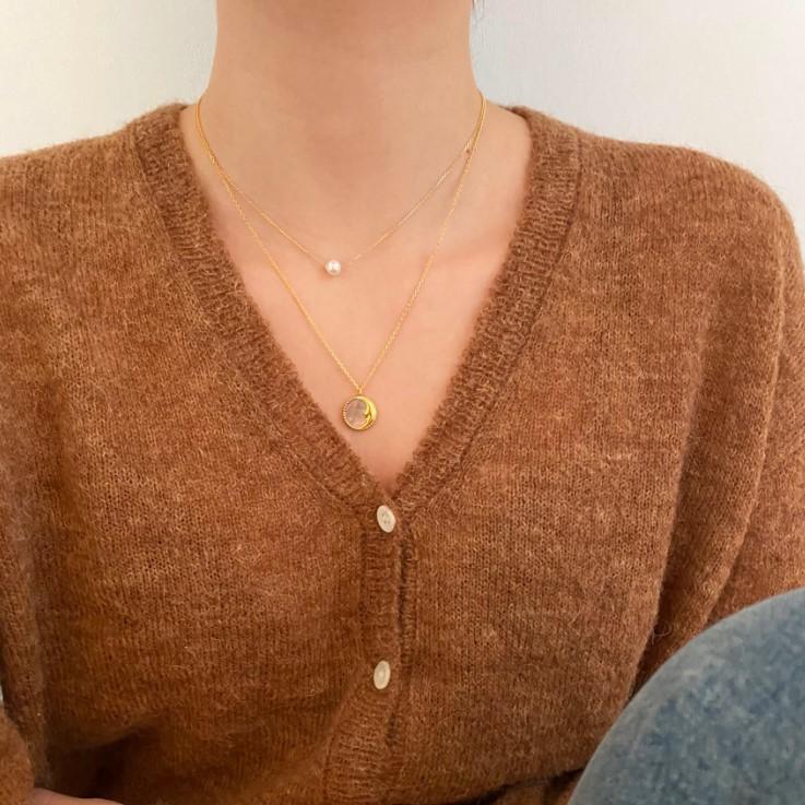 18K Gold Plated Plating Material 925 Sterling Silver Pearl Geometric Necklace