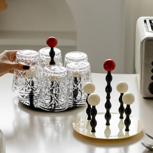 Glass Cup Set Light Luxury Home Living Room Hospitality Drinking Cup Set Rotating Drain Cup Holder Water Set