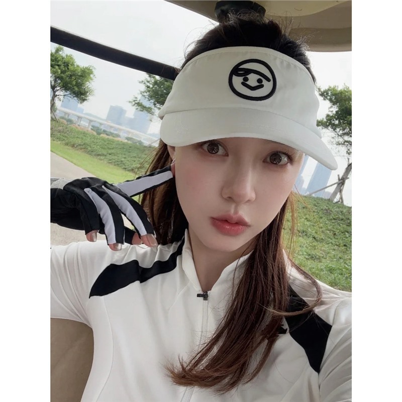 跨境 韩国高尔夫球帽女款遮阳帽GOLF球帽夏季户外飘带空顶帽|undefined