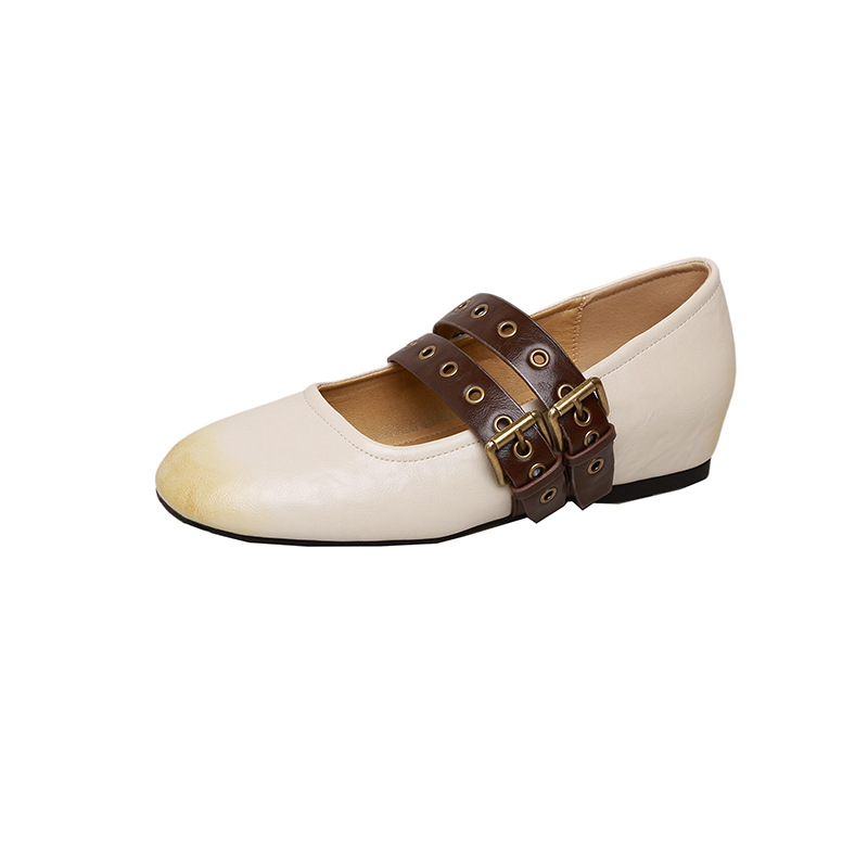 5cm de altura interior negro francés doble hebilla plana zapatos marigen 2024 nuevos zapatos de cuero suave para mujeres embarazadas
