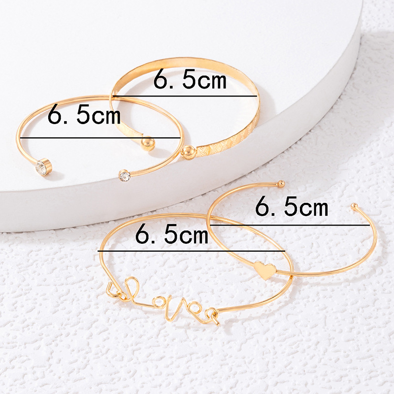 1 Set Fashion Love Heart Shape Alloy Plating Inlay Zircon Gold Plated Womenu0027S Bangle