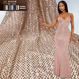 佳欣纺织弹力网亮片布料 时尚镂空小菱格密欧美时装连衣裙布料