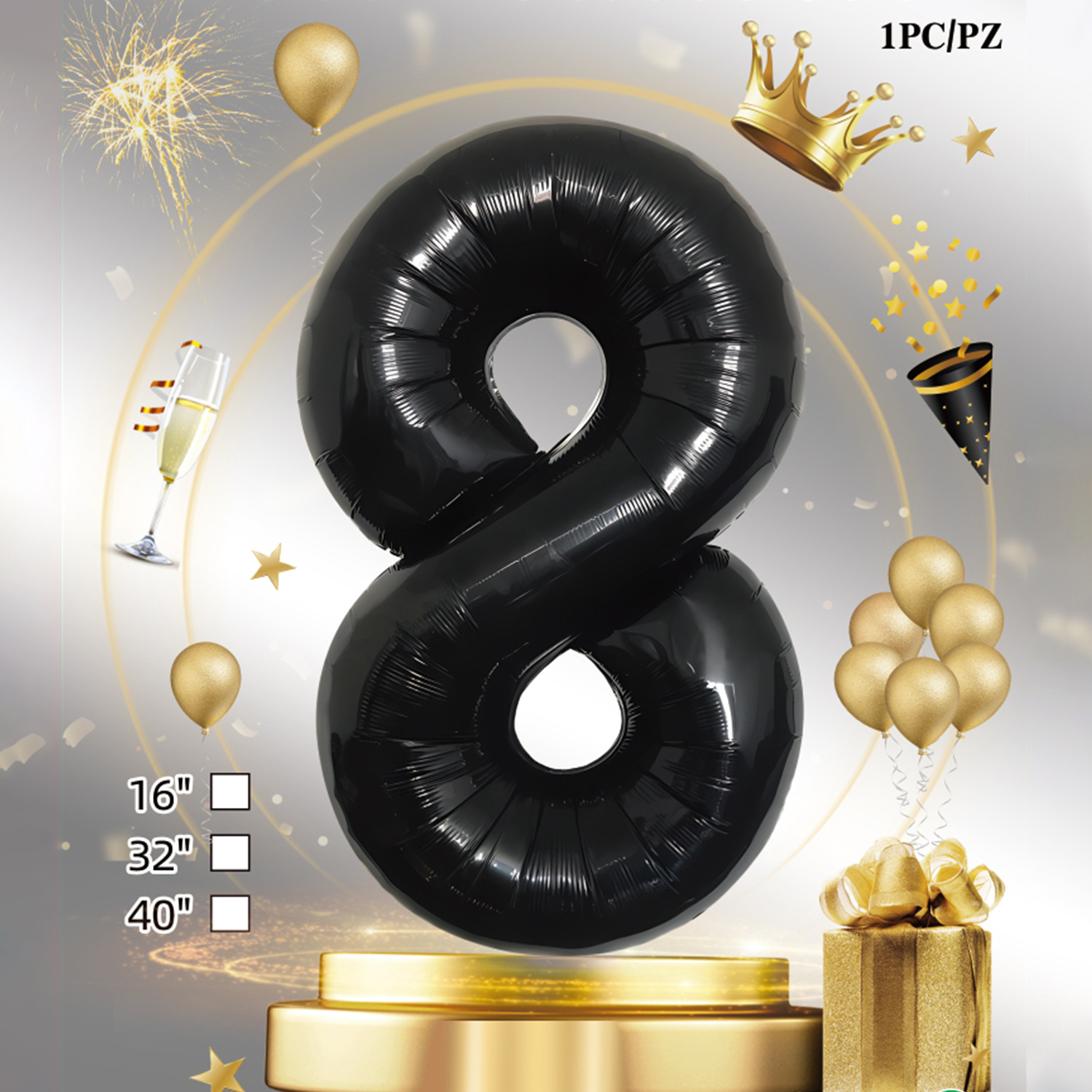 Embalaje de tarjeta de papel independiente digital de cumpleaños impreso en blanco de 32 pulgadas, decoración de fiesta de la versión estadounidense, película de aluminio, decoración de globos de papel de aluminio