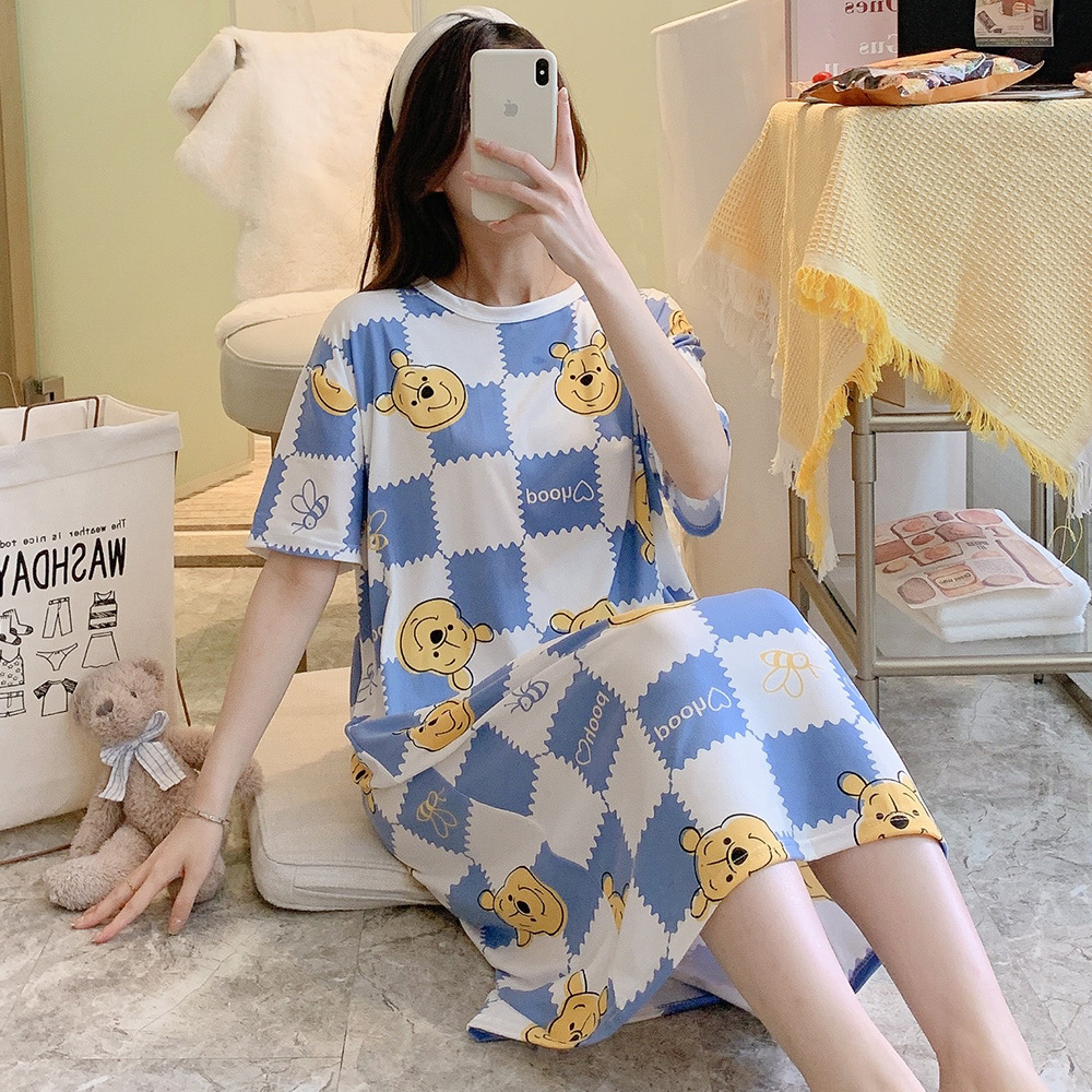 Weishang red vestido de dormir de mujer de verano de manga corta estilo de dibujos animados coreano suelto encantador corazón de la niña puede usar el cabello