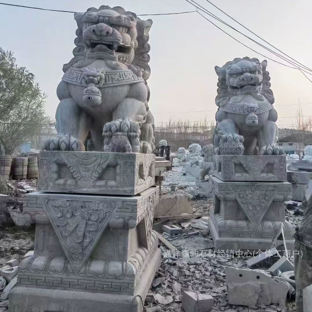 Вилла во дворе, китайские антикварные каменные львы, орнаменты из голубого камня, резные каменные львы, пара храмовых львов в зале предков, львы из голубого камня