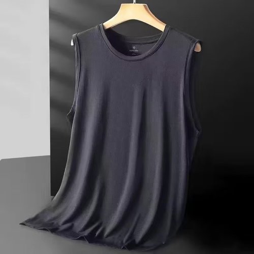 2025 Summer Thin Ice Silk Vest Men Quick Dry Breathable Mesh Sport Fitness Waistcoat Round Neck Short Sleeve T-Shirt 