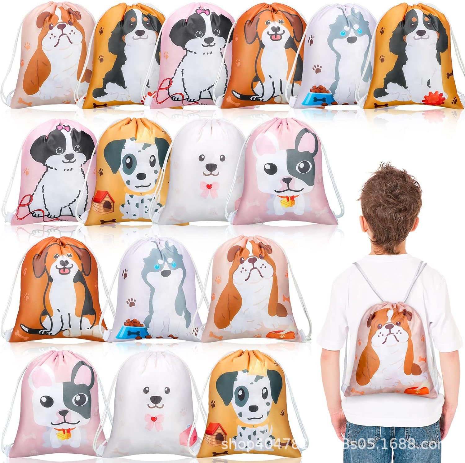 狗狗三双肩抽绳背包袋子小狗派对便携收纳袋涤纶手提抽绳袋束口袋