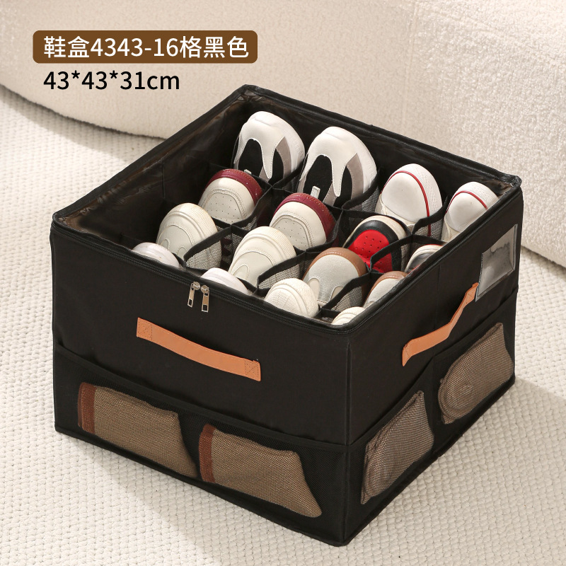 Caja de zapatos de tela Oxford transfronteriza con tapa Caja de almacenamiento de zapatos de moda dividida para el hogar Armario Caja de almacenamiento de zapatos plegable a prueba de polvo