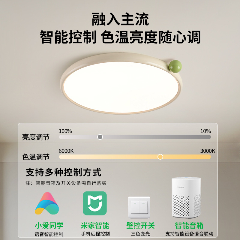 Luz de techo del dormitorio francesa crema viento pequeño leche de frijoles habitación de niños simple ultra delgada luz de techo de protección de ojos de alta luminosidad 473L