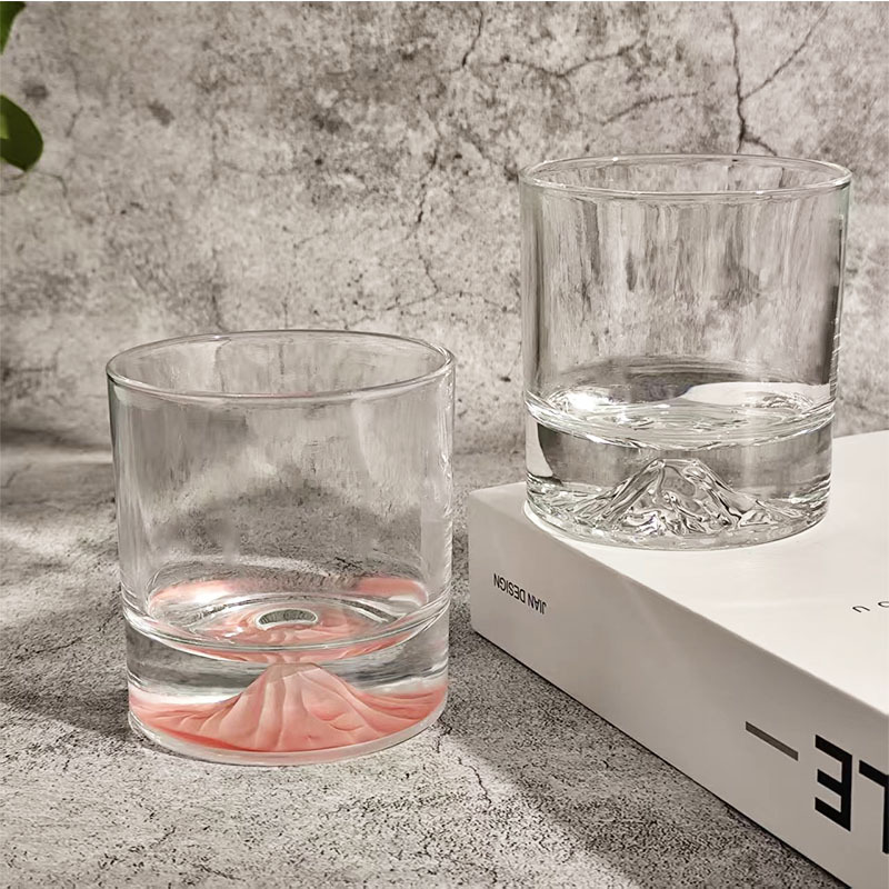Tazas de nicho de diseño de vidrio simple tazas de agua caseras de whisky tazas de montaña de nieve rosa tazas de cóctel