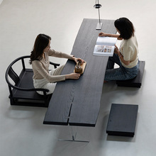 侘寂风碳化黑色实木茶桌接待洽谈禅意泡茶桌茶室泡茶白蜡木茶水台