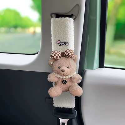 [Taste] Teddy Fluff Car Seat Belt Shoulder Cover Lamb Cute Doll Bear Car Decoration Protection (Seat belt shoulder pad) - 01-sherpa-doll-shoulder-straps
