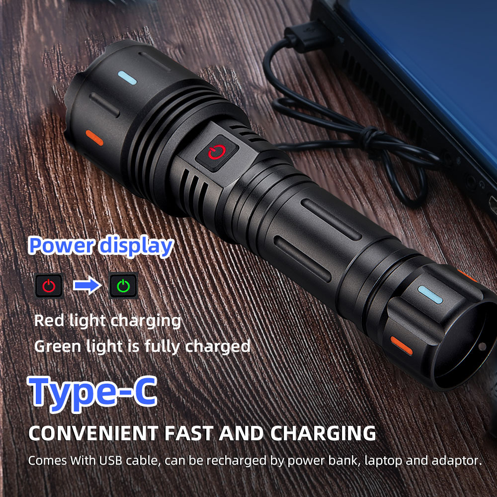 Description Picture 5 of item800W outdoor laser lamp beads with fluorescent long-distance illumination aluminum alloy USB-rechargeable LED flashlight