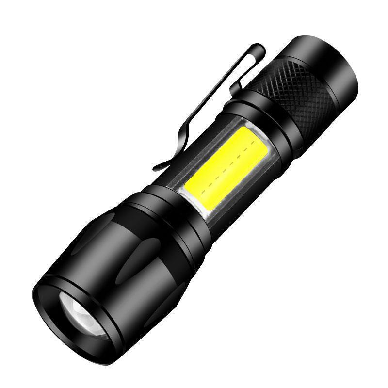 Luz fuerte transfronteriza mini linterna, cob luz lateral, zoom portátil, led