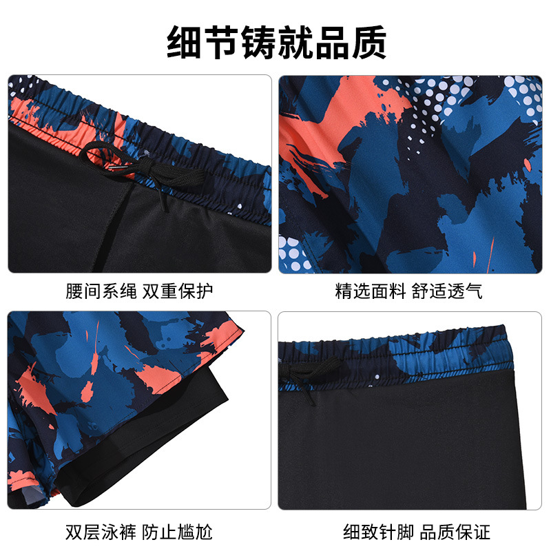 Los hombres de natación troncos anti-vergüenza estilo de doble capa de secado rápido más tamaño boxeador traje de baño caliente primavera profesional conjunto completo de equipos
